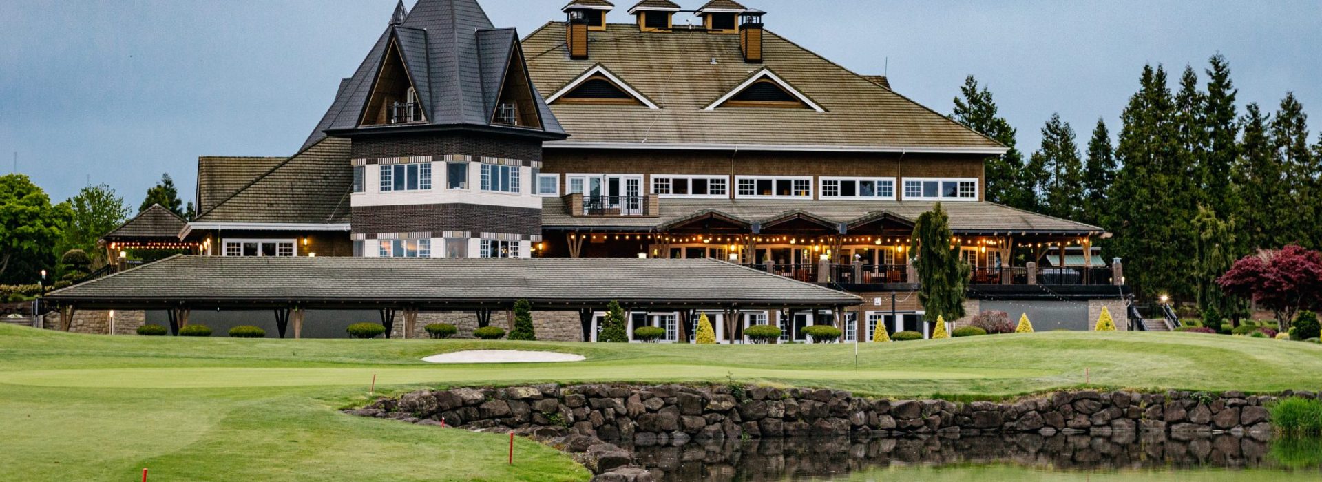 Clubhouse facing pond