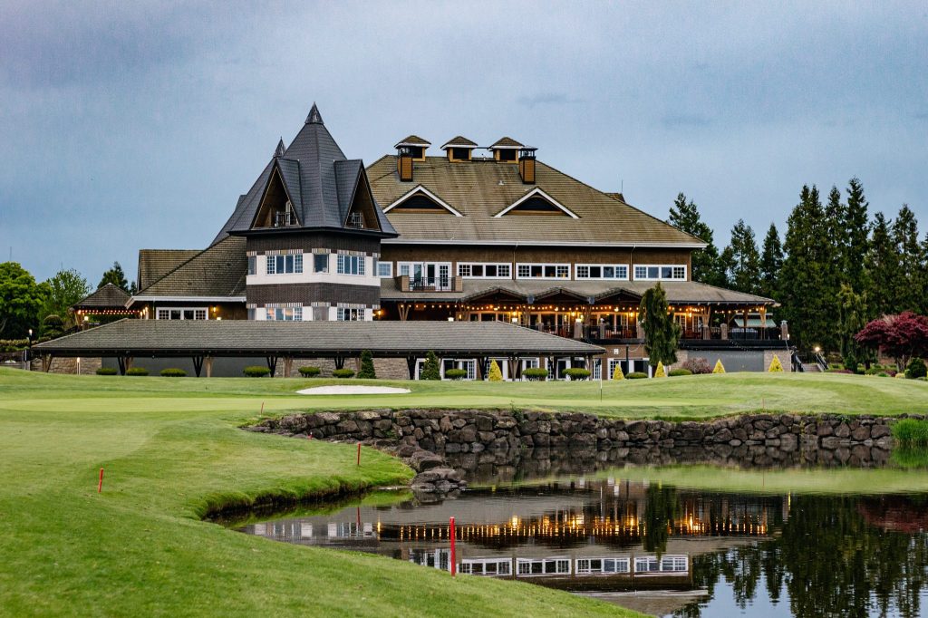 Clubhouse facing pond