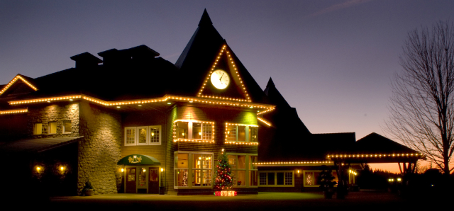 clubhouse with holiday lights