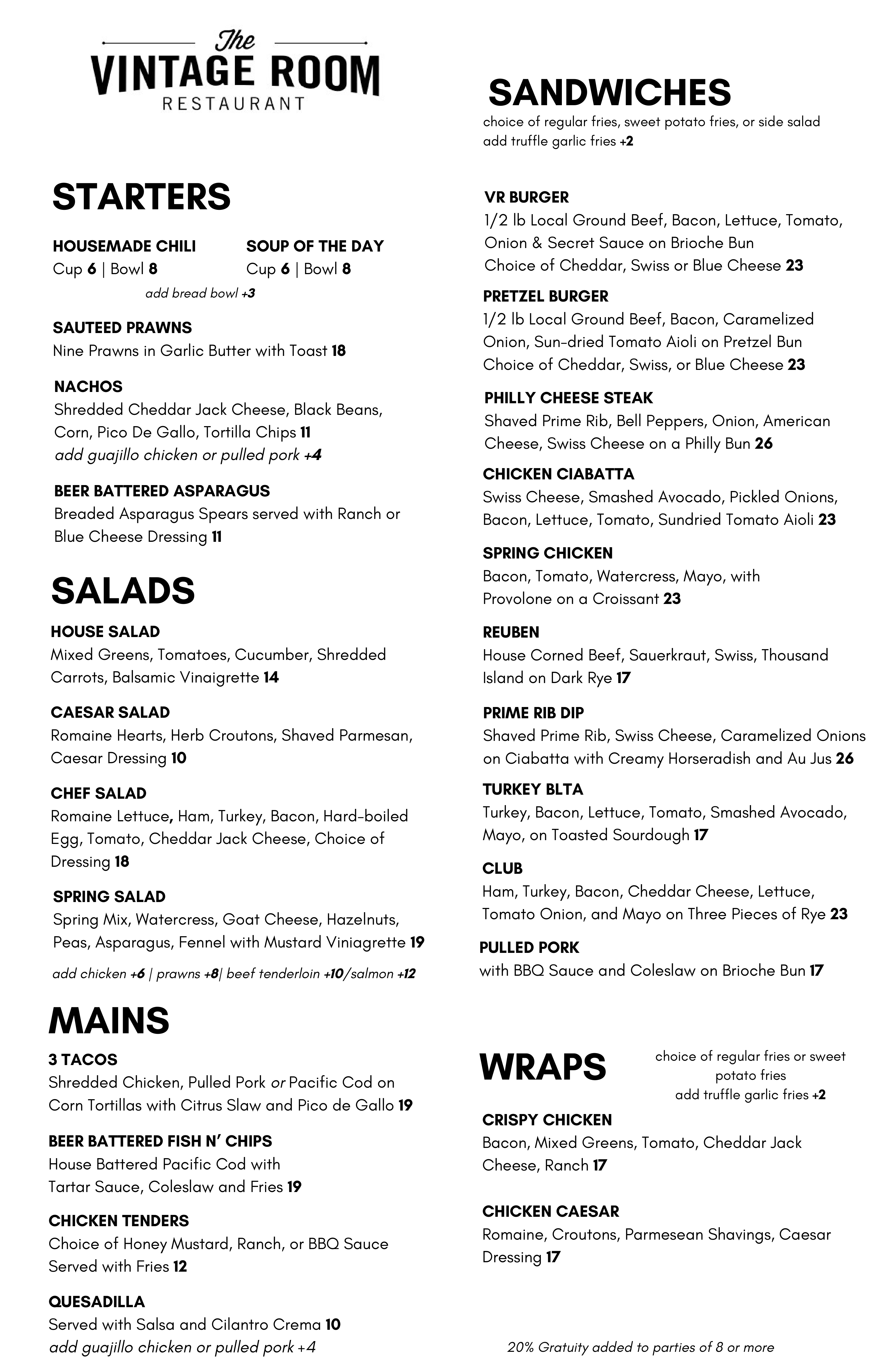2025 Spring Vintage Room Menu