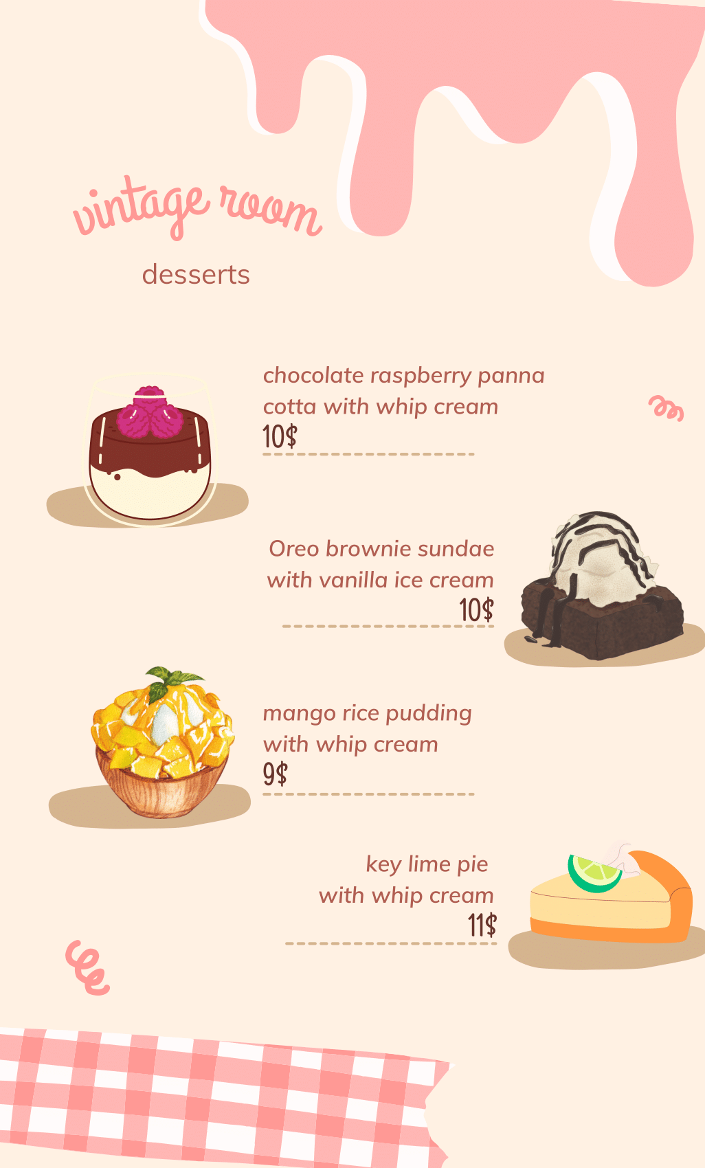 Pink Cream Cute Bakery Dessert Menu 