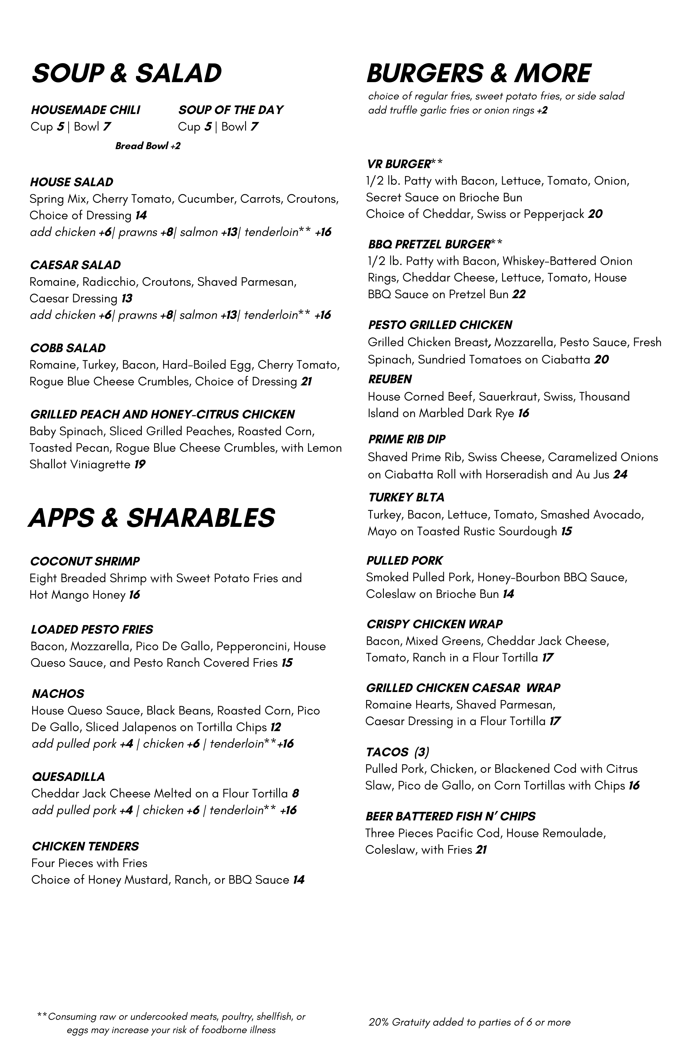 Vintage Room Menu 2025