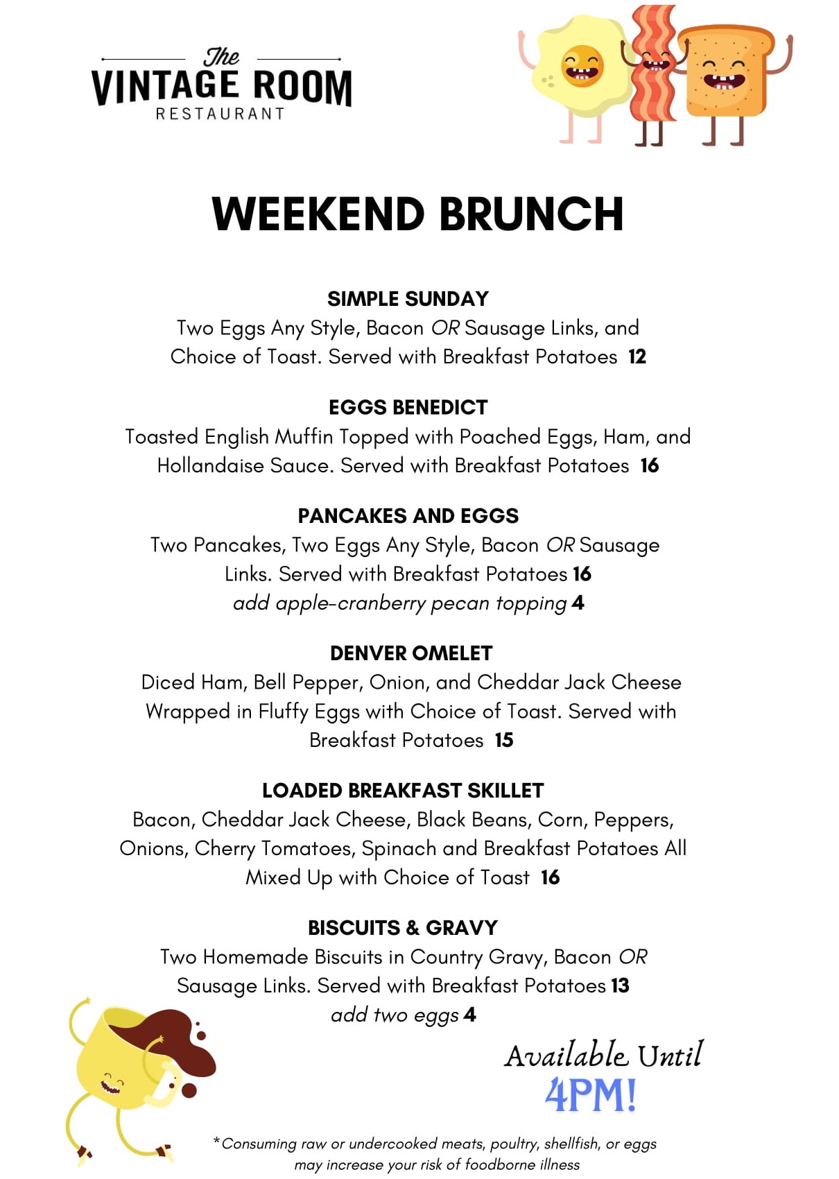 VR Sunday Brunch Menu